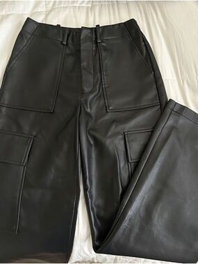 Wayf Black Leather Flare Pants